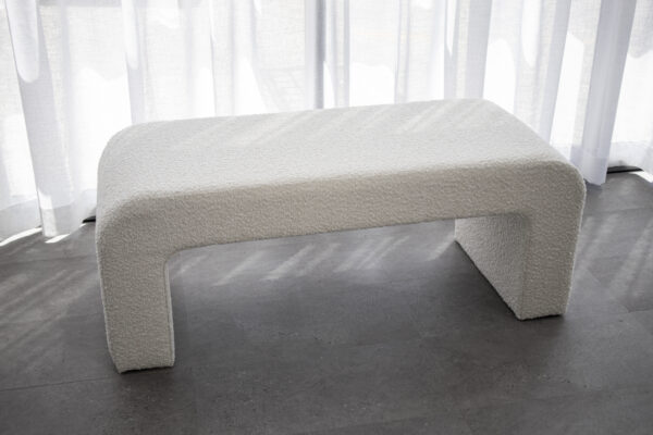 curved boucle velvet footstool bench seat