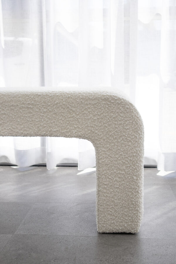 curved boucle velvet footstool bench seat